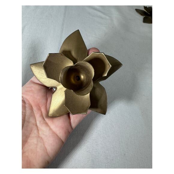 Gold toned Holly Candle Stick Holders Set of 2 Cottagecore - Picture 5 of 6